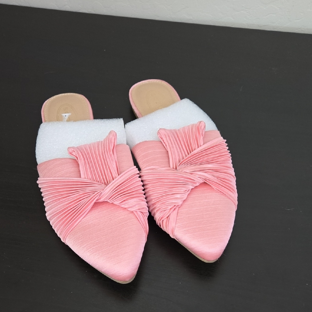 Scoop NYC Elegant Pink Women's Mules Pink Satin Ribbed Half Bow Size 8.5